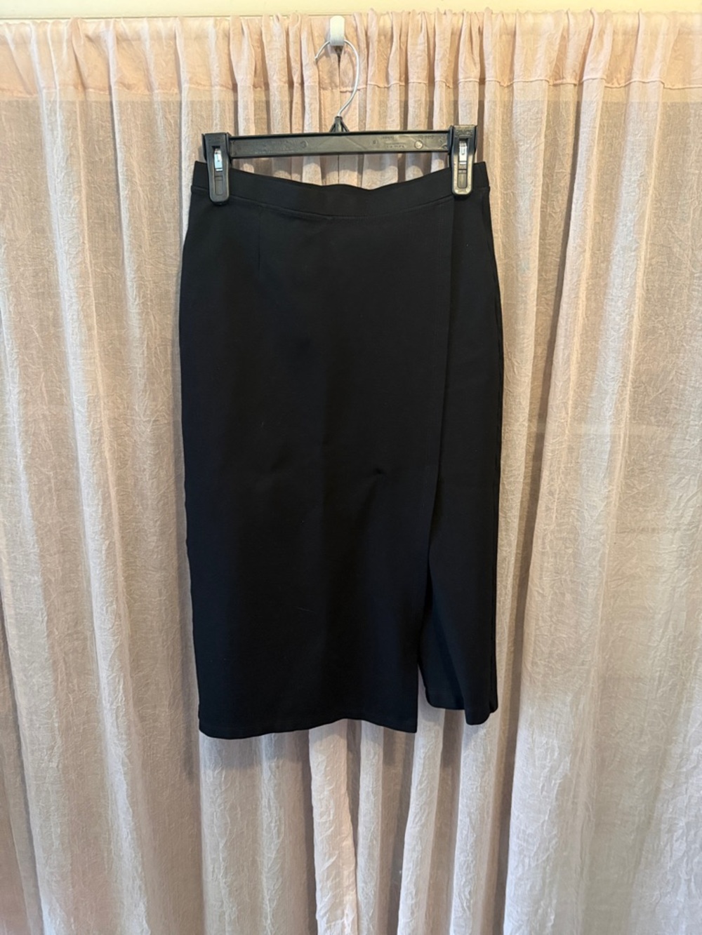 Betabrand Black Midi Pencil Skirt with Front Slit